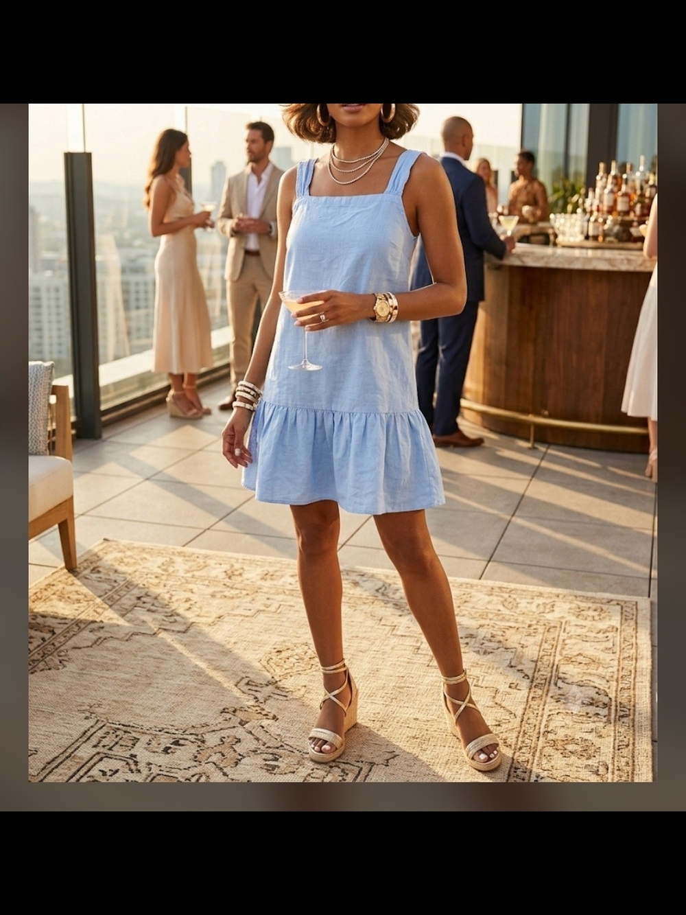 LOFT Light Blue Sleeveless Ruffle-Hem Mini Dress